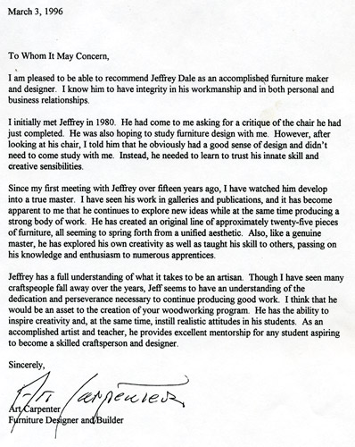 letter from art carpenter